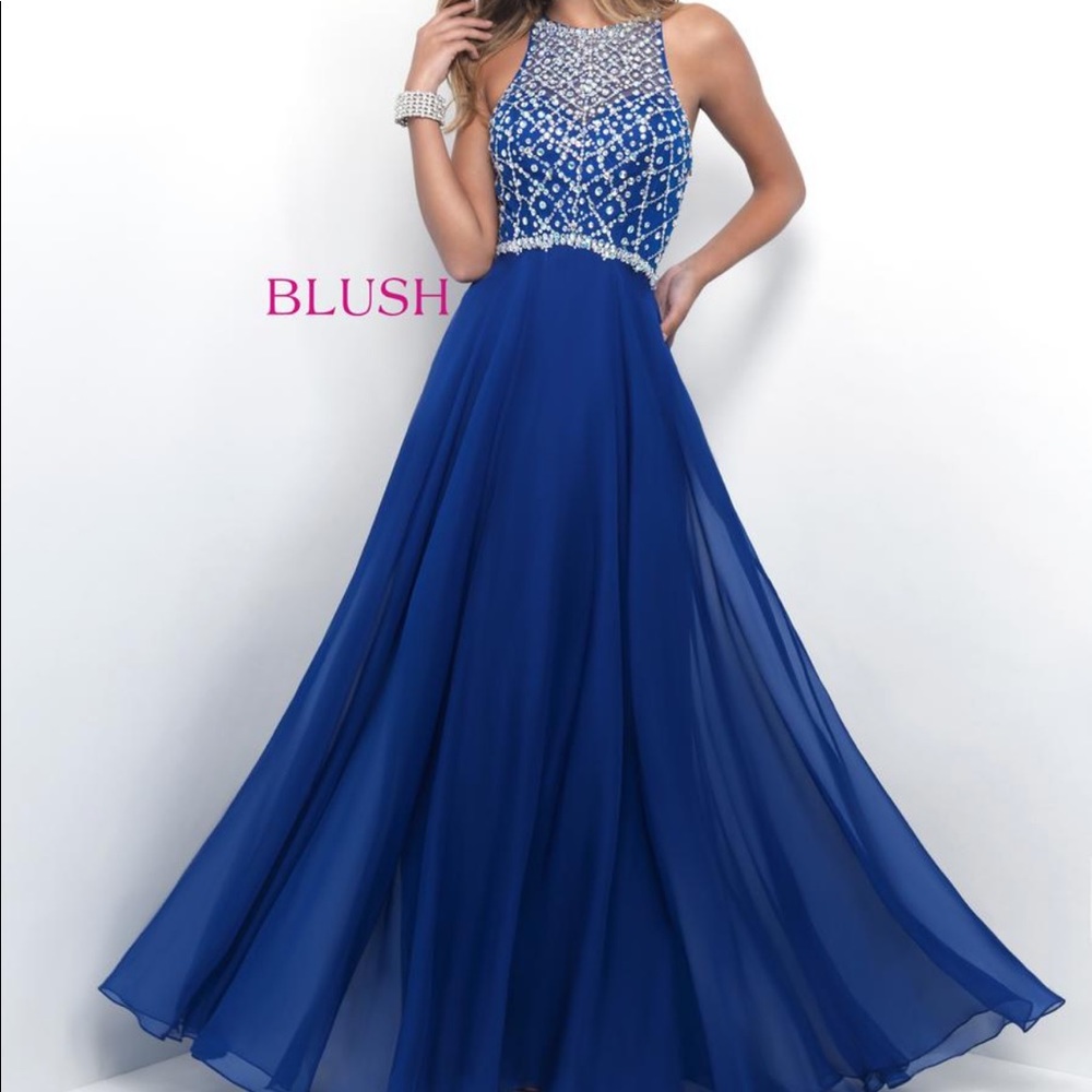 Blush navy blue 11071 chiffon sparkle gown